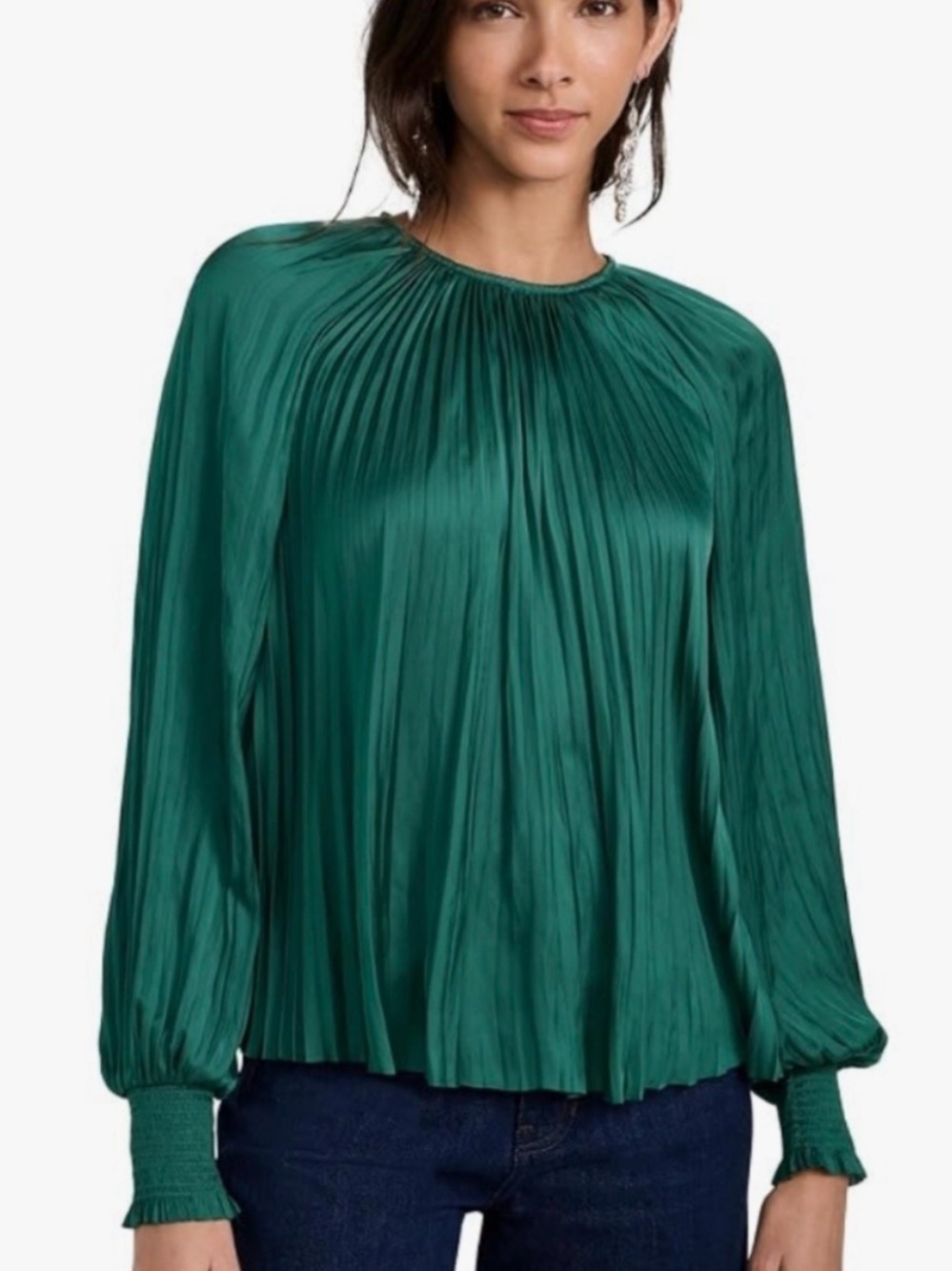 Ulla Johnson Aidy pleated Emerald Long-Sleeve Blouse - size 2